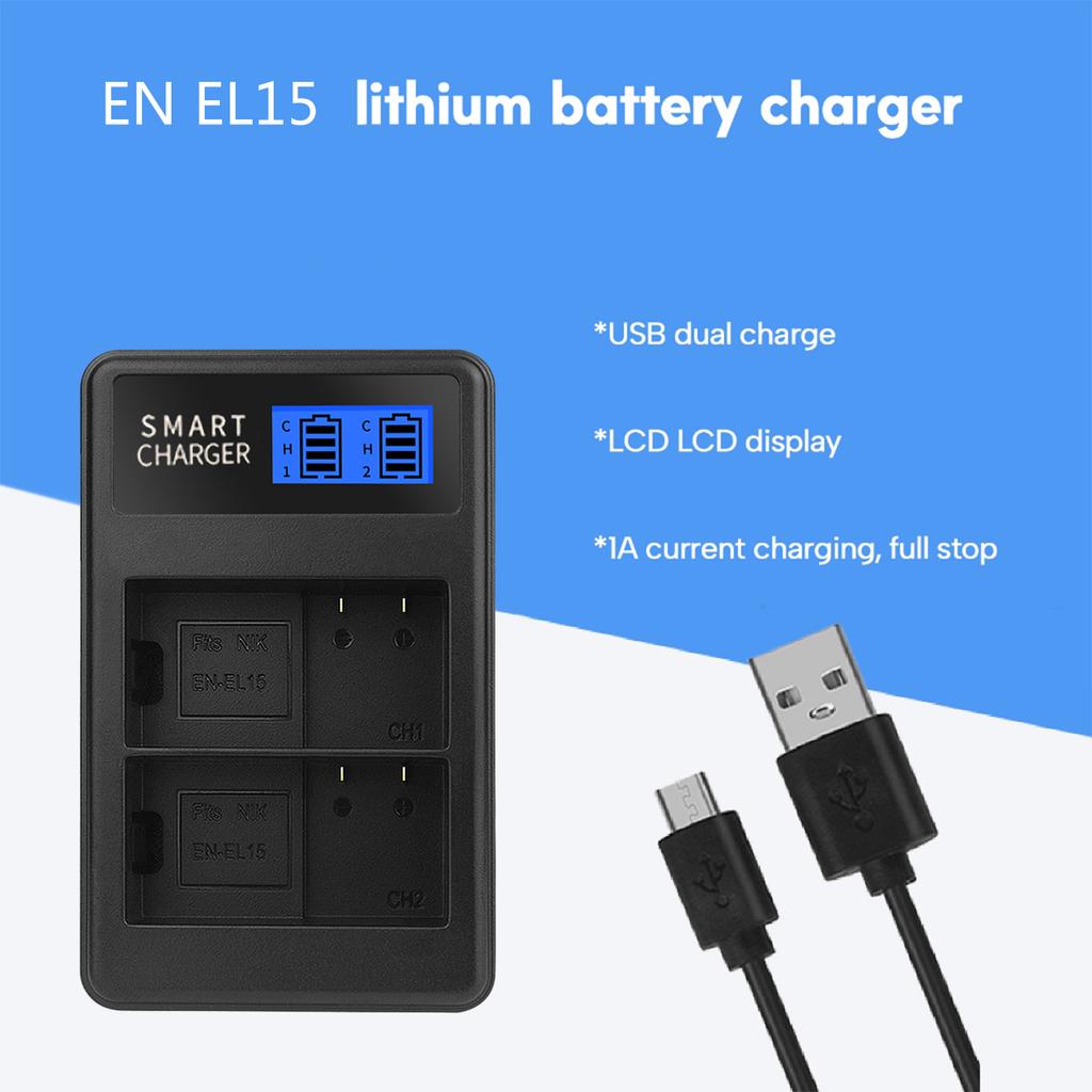 Зарядное устройство для аккумулятора EN-EL15 с ЖК-дисплеем, USB-зарядка, двойная док-станция для зарядки аккумуляторов для D500 D600 D610 D7000 D7100 D7200