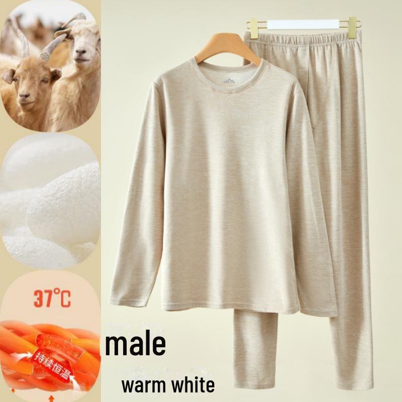 Комплект нижнего белья из шелка и кашемира для мужчин и женщин с круглым вырезом