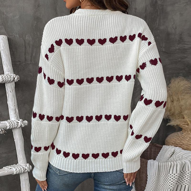2026 Autumn/Winter Sweet Heart Jacquard Loose Sweater