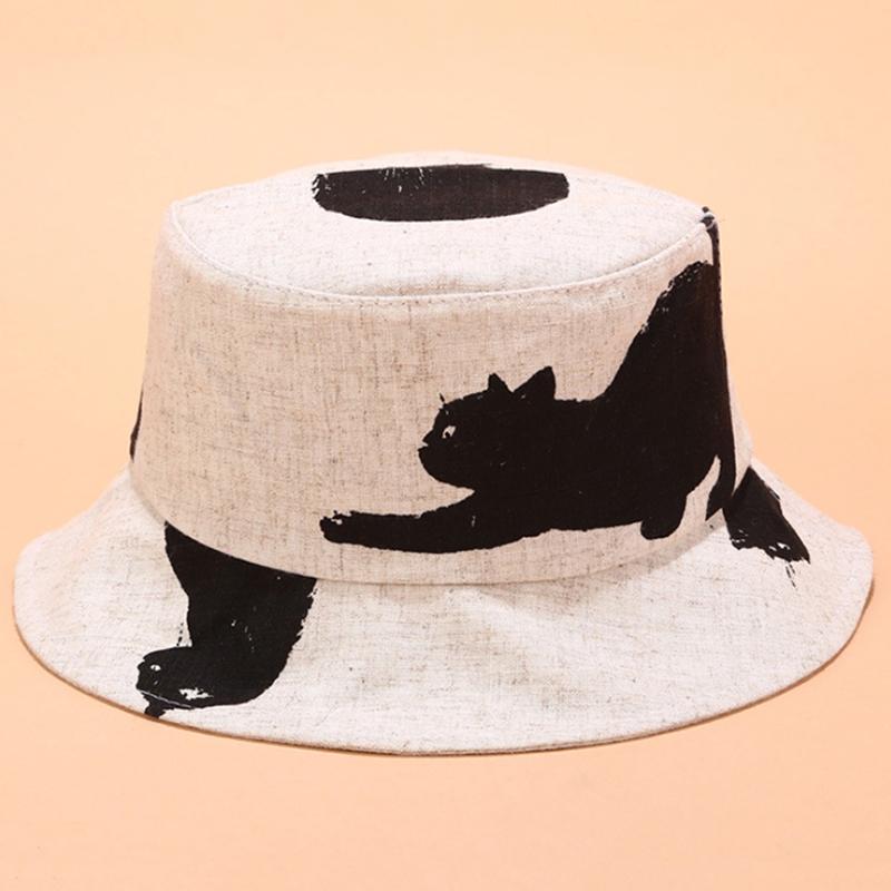 Шляпа для отдыха на природе, повседневная шляпа рыбака, шляпа от солнца, симпатичная шляпа-ведро с изображением кота, полностью соответствующая шляпа-ведро с принтом