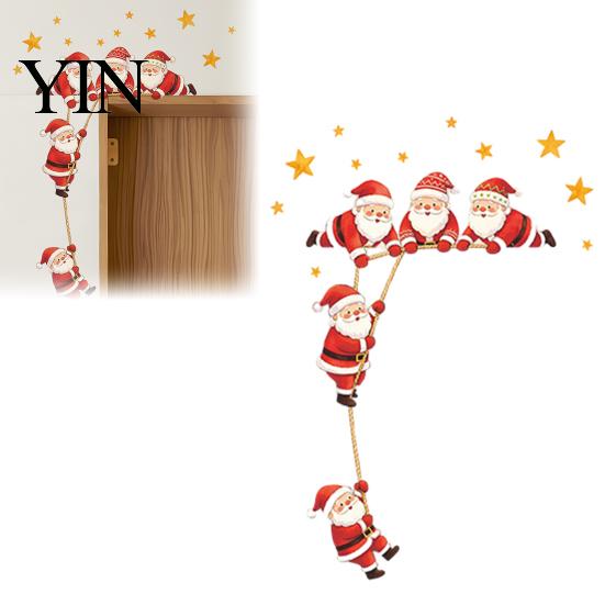 Festive Window Clings Christmas Santa Claus Wall Sticker, PVC Waterproof Decals, Self Adhesive Decals Art Stickers for Home Living Room Bedroom Office
