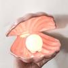 Ins Ceramic Shell with Pearl Night Light Streamer Mermaid Light Fairy Shell Night Lamp for Bedside Home Decor Xmas Gift