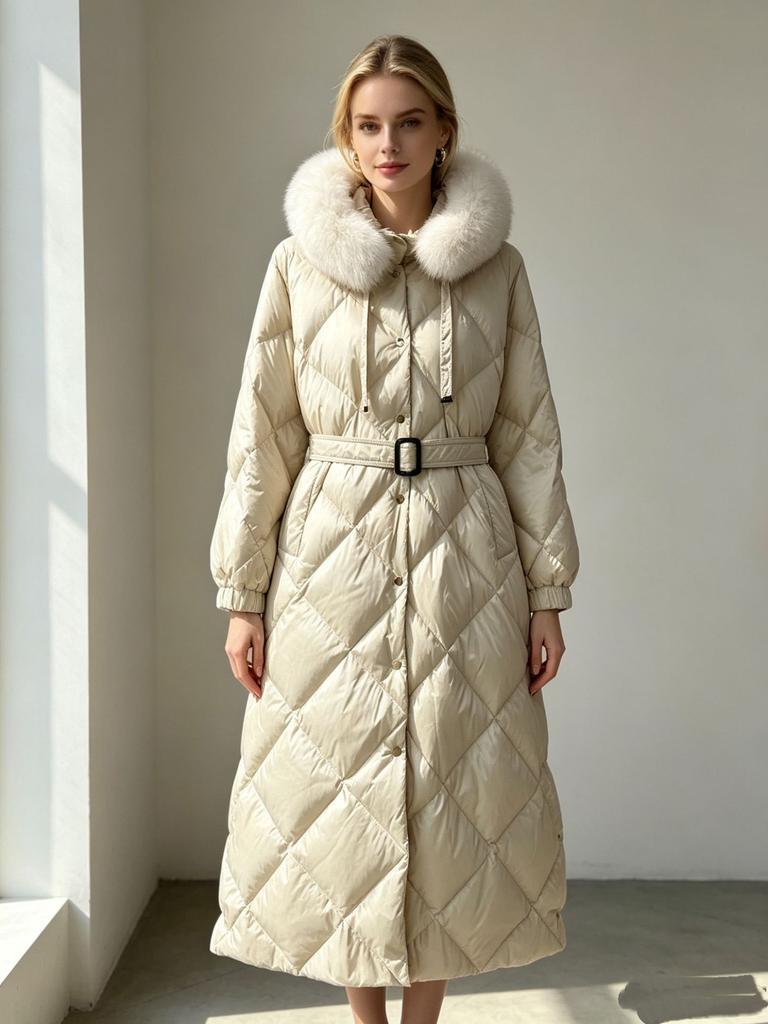 New duck down jacket women's autumn and winter new fox hair Max hooded thickened warm windproof slim long