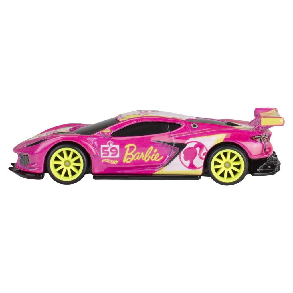 Hot Wheels Pop Culture Barbie 65th Anniversary Corvette Vehicle Toy Mini Car Ages 3 and Up Pink HVJ51 - C8.R
