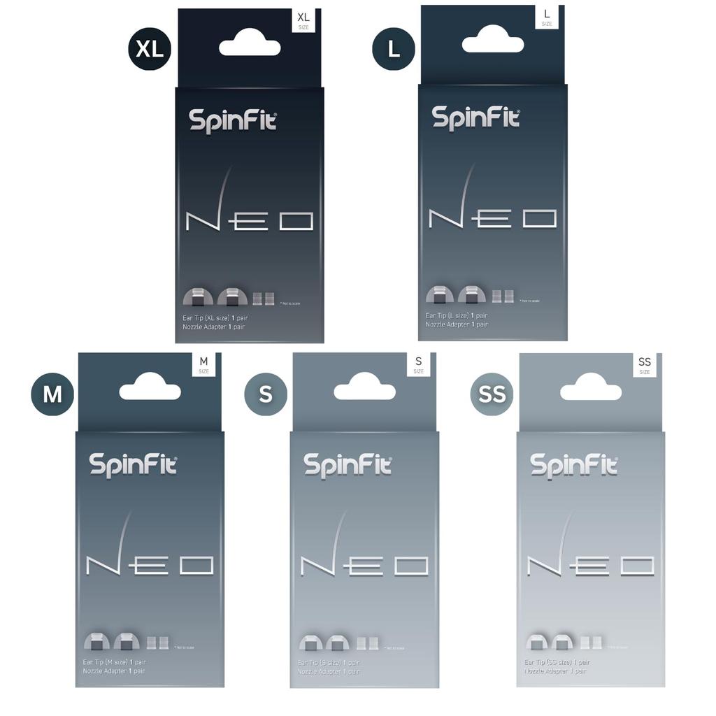 SpinFit NEO Вкладыши для проводных наушников, Премиальные силиконовые амбушюры (1 пара с адаптером для насадок / 1 пара наушников малого размера)