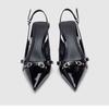 2024 Women Sandals Pointed Toe Summer Dress Shoes Thin High Heels Back Strap Rivet Design Casual Pumps Ladies Black Mid Heel Sandals