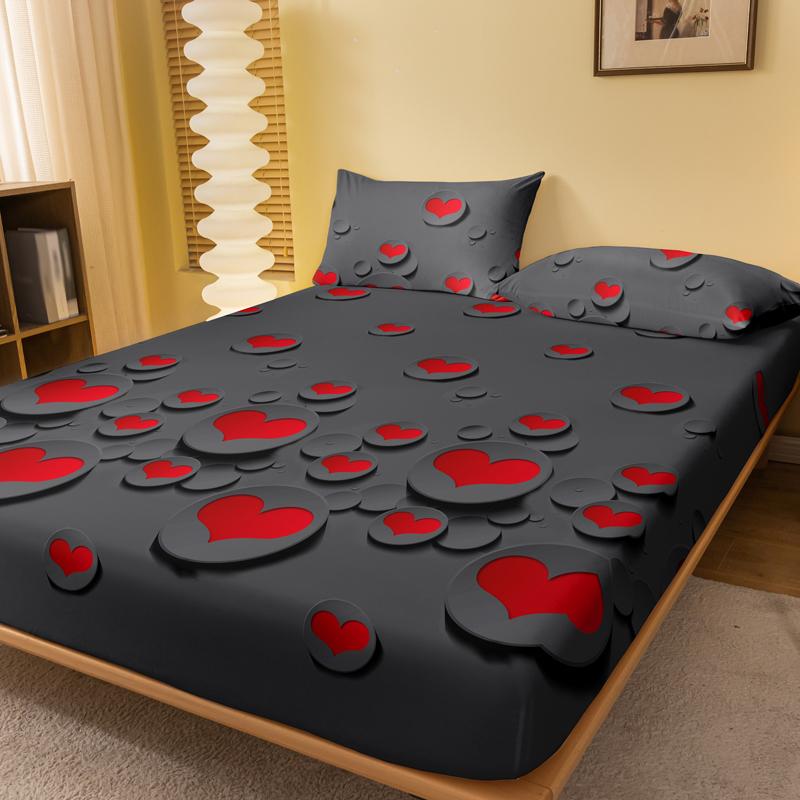 1 Round Matte Bedsheet With A Heart To Heart Gray Pattern, Bedroom Printed Bedspread, Bedding (Excluding Pillowcases)