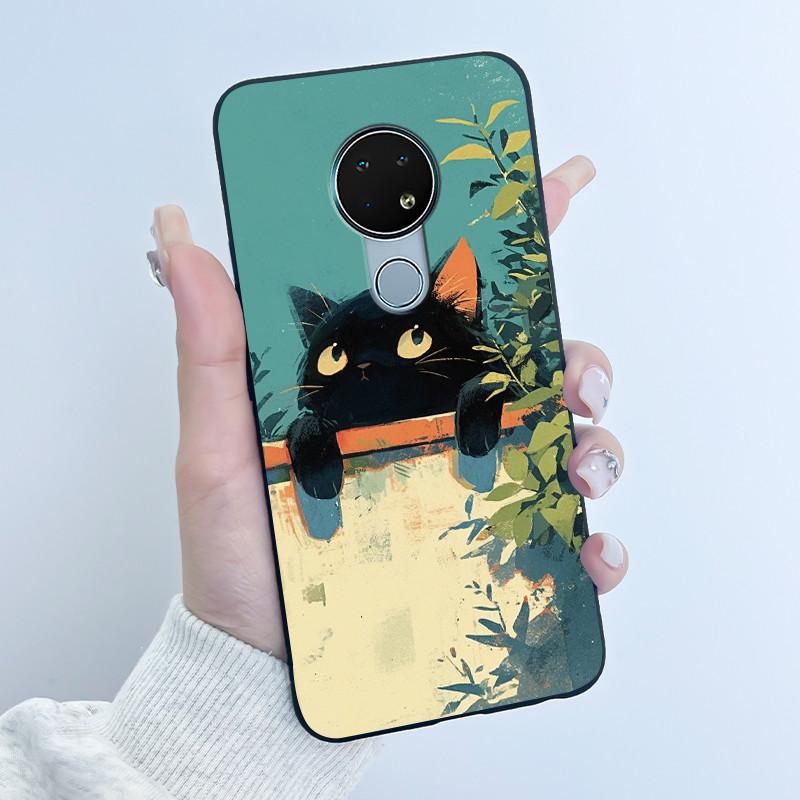 Милый Чехол Для Nokia 6.2 / Nokia 7.2 Fundas Capa Печатный Корпус Защитная Крышка Мягкий Силикон Мультяшный Черный Корпус Coque