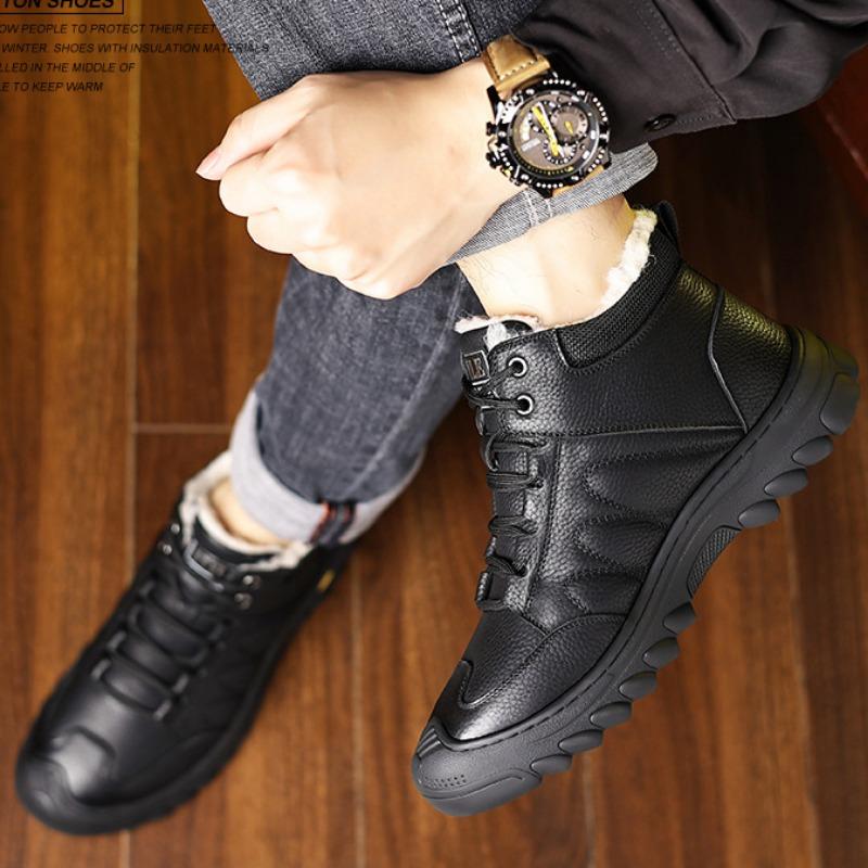 Модные зимние мужские ботинки из коровьей кожи и хлопка, новые дизайнерские повседневные теплые мужские зимние ботинки с мягкой подошвой, модные повседневные мужские ботильоны