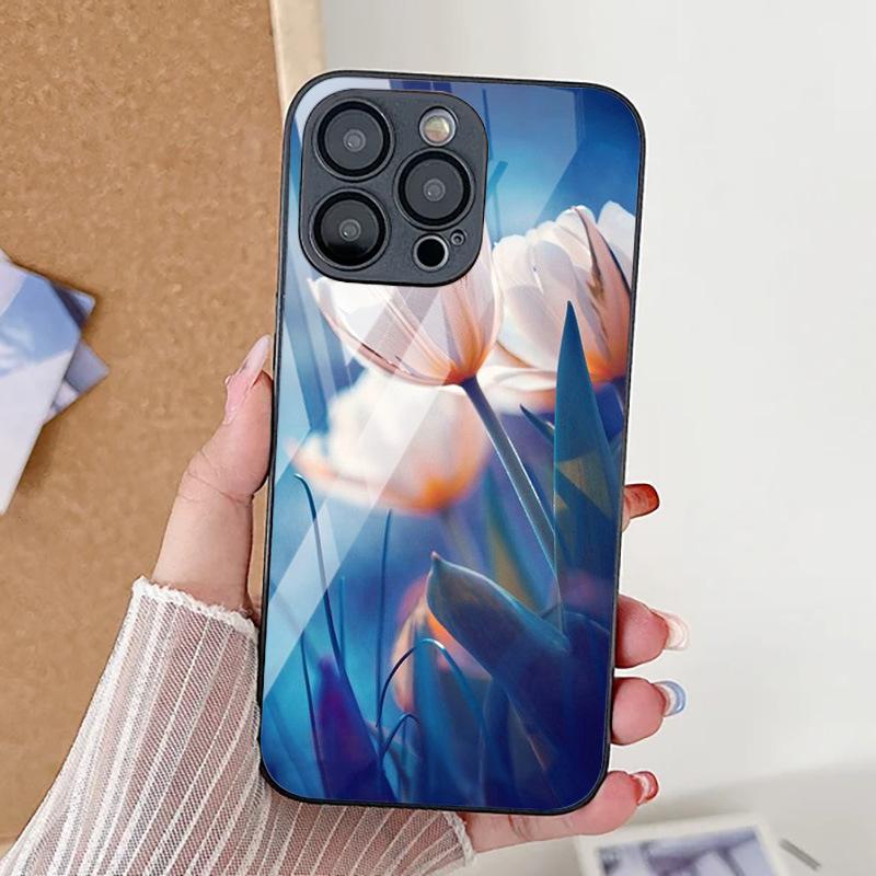 Цветок тюльпана подходит для iPhone17ProMax металлическая краска защитный чехол для мобильного телефона 17 полноразмерный мелкое отверстие 16 стекло