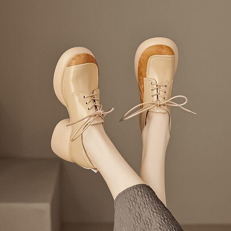 Модные 2024 Осень Новые Пэчворк Платформа Повседневные Туфли для Женщин Лоферы Модные На Шнуровке Дизайнерские Кожаные Оксфорды Обувь Zapatos De Mujer