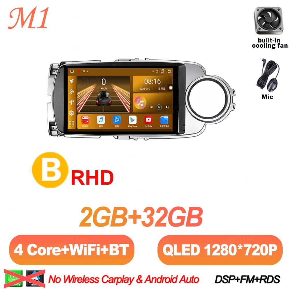 Android 16 For Toyota Yaris 2012-2017 Car Radio Stereo Head Unit Multimedia Video Player GPS Navigation 2K QLED 9 Inch 5G 8 Core