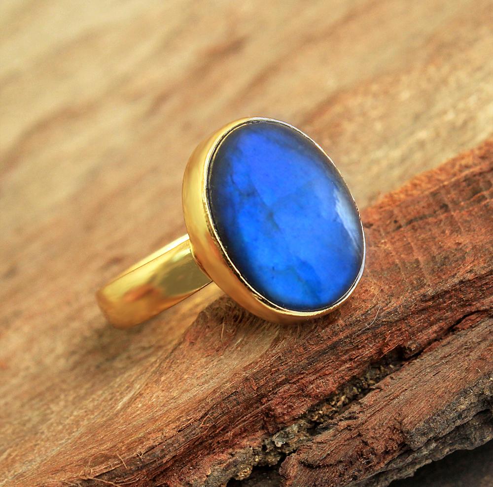 Labradorite Ring, Gold Plated Jewelry, Handmade Ring, 925 Sterling Silver, Statement Ring, Women Ring