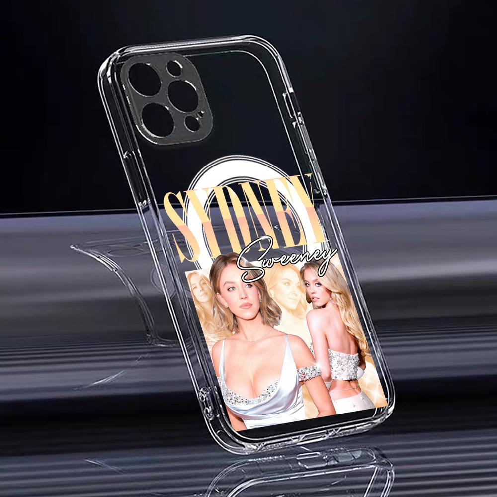 Модный Чехол для Телефона Сидни Суини Для iPhone 17 16 15 14 13 12 Pro Max Plus С Магнитным Кристально Чистым Чехлом Беспроводная Зарядка