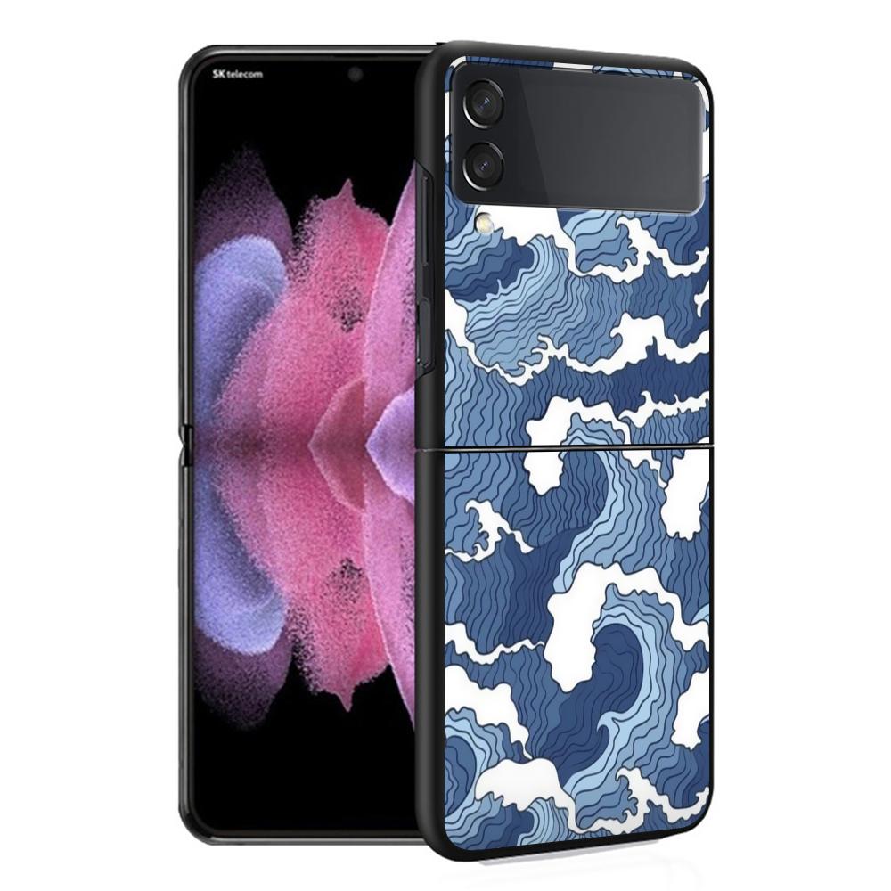 Чехол Wave Art японский зеленый Illust для Samsung Galaxy Z Flip 3 5G ZFlip ZFlip3 Z Flip 4 ZFlip4 Жесткий ПК Роскошные чехлы Funda