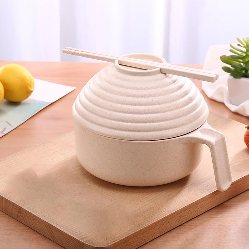 Ramen Noodle Bowl Cereal Bowl With Chopsticks Spoon And Fork Ramen Noodle Rice Bowl With Lid And Handle For Home Dorm Room