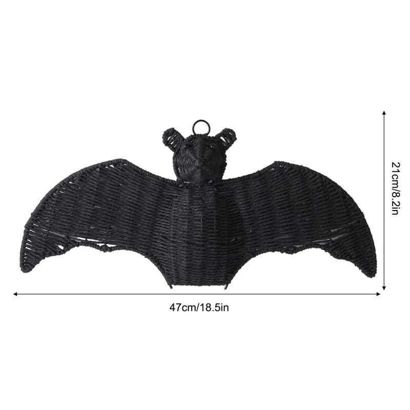 Halloween Decorative Pumpkin Lamp With Woven Bat Figurine Party Home Tabletop Display