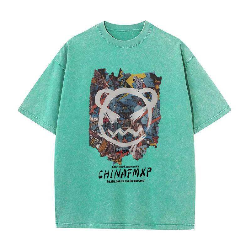 Футболка в стиле хип-хоп с короткими рукавами и круглым вырезом, свободная, с заниженной линией плеч, в стиле ретро с рисунком снежинок