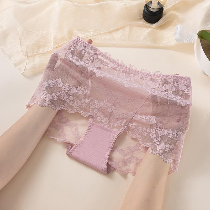 Women's Panties Sexy Lace Flower Embroidery Underwear High Waist Breathable Underpants Plus Size Comfort Intimates Lingerie