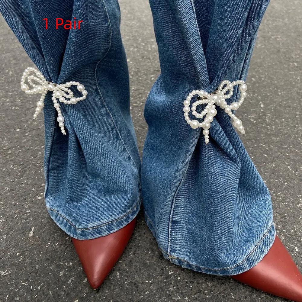Tassel Pearl Bow Brooch Detachable Fixed Clothes Pin Trouser Leg Decorative Brooch Loose Jeans