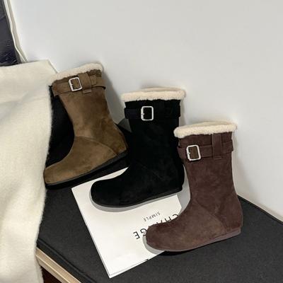 Женские эластичные толстые подошвы зимние меховые теплые противохолодовые утепленные сноубутсы нескользящие износостойкие повседневные спортивные хлопковые ботинки меховая обувь