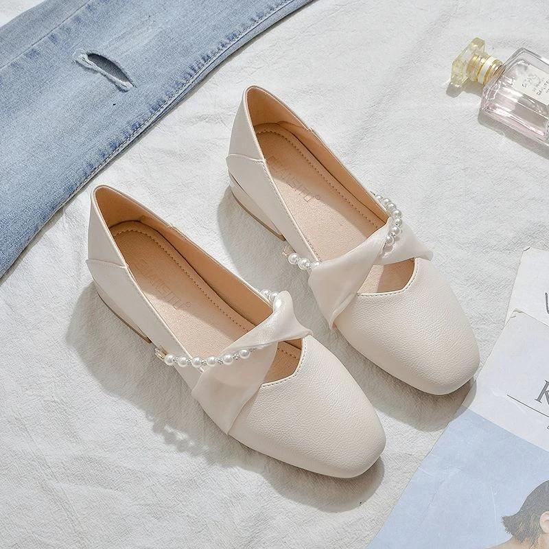 На среднем каблуке женские туфли-лодочки Pearl Square Shoes для женщин Beau Today Весенняя акция Горячая отпускная мода Последняя обувь