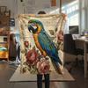 1PC Retro Parrot Peacock Print Flannel Blanket, High quality All Seasons, Home Decor, Warmth and Comfort, Perfect for Christmas Gifts