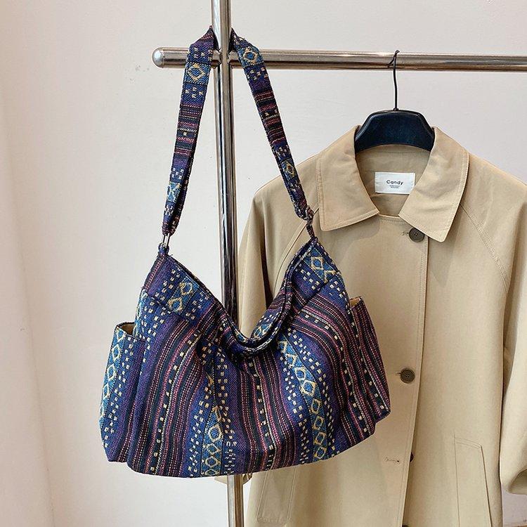 Вместительная сумка-мессенджер в этническом стиле, женская модная сумка через плечо из трикотажной ткани с принтом, повседневная трендовая сумка для выхода в свет