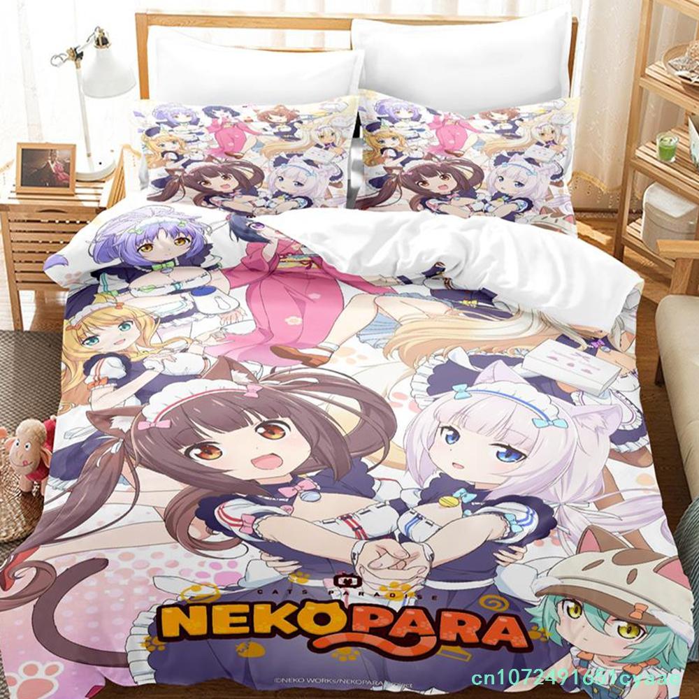 Каваий комплект постельного белья Nekopara Односпальный Полуторный Двуспальный Кинг-сайз Комплект для кровати Взрослый Детский Спальня Комплекты пододеяльников Аниме Parure De Lit Bed
