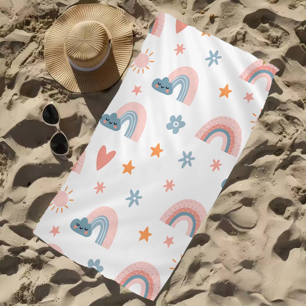 Cartoon Rainbow Print Beach Towel Colorful Bath Towels For Girl Microfiber Quick Dry Sand Free Beach Yoga Spa Gym Pool