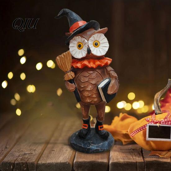 Decorative Resin Crafts Wooden Halloween Figurines, Pumpkin Scarecrow Wizard Owl Black Cat Tiered Tray Seasonal Accents Statue, Rustic Desktop