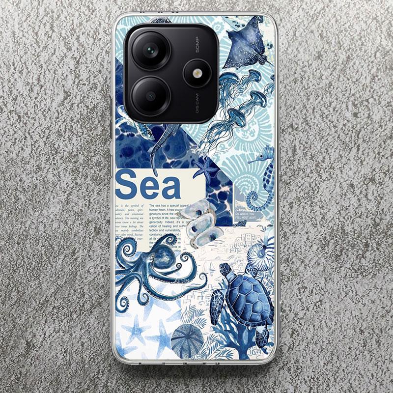 Чехол для телефона 'Морская звезда, Морская черепаха, Акула' для Xiaomi Redmi Note 14 14S 13 12S 12 10 10S 11 Pro Plus 11S 11E 11T 9 9S Мягкий силикон