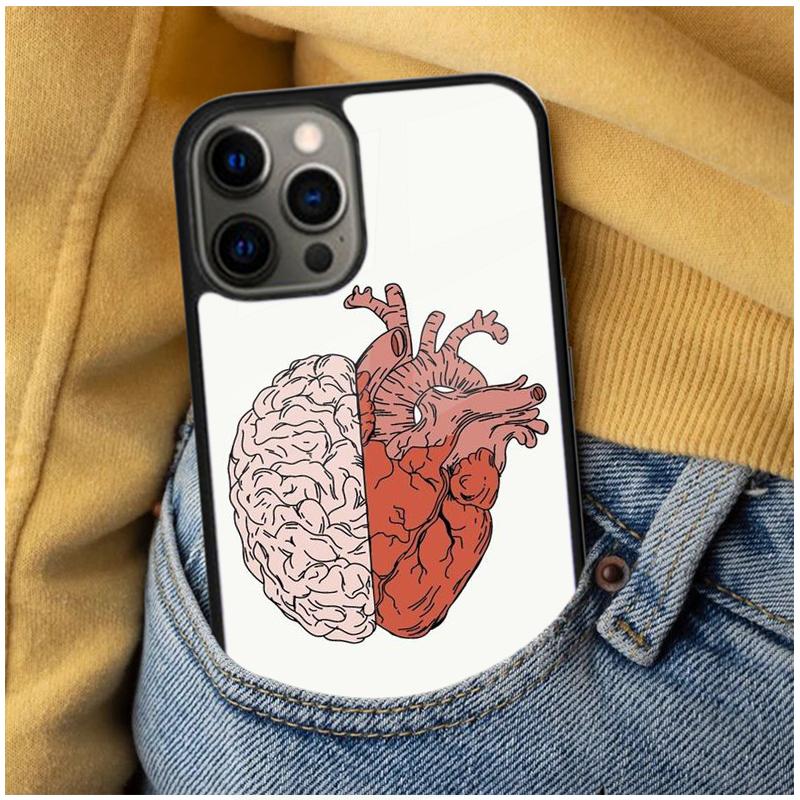 heart and brain Black Soft Phone Case for iPhone 17 Air 16e Pro max 15 Pro 13 14 Plus 11 12 MagSafe Magnetic Coque