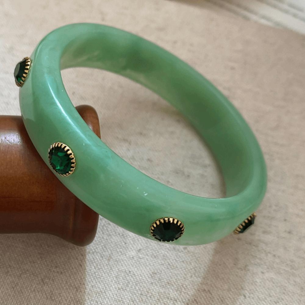 Zircon Rhinestone Colored Bracelet Bohemian Retro Hand Ring Unique Acrylic Bangle  Women