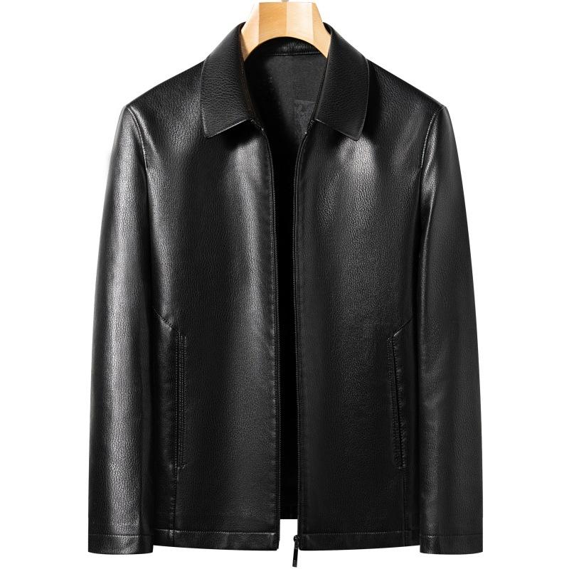 Куртка из натуральной овечьей кожи, мужская деловая флисовая кожаная куртка среднего возраста, осенне-зимний тонкий свободный внешний костюм