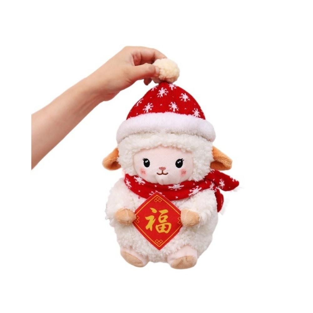 Red Hat Sheep Plush Toy White Sheep Doll New Sheep Year Plush Doll New Year Decor