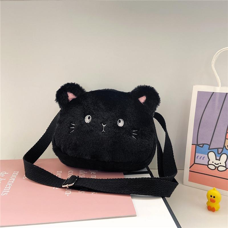 Cat Fashion Cartoon Children Shoulder Crossbody Bag With Soft Plush Gift Kids
