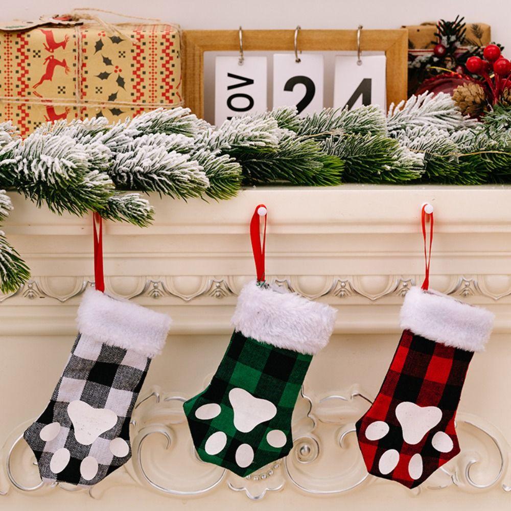 Non-woven Fabric Dog Claw Socks Red Candy Gift Bag Creative Christmas Storage Sock Holiday