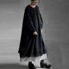 Retro Lazy Style Layered Dress Women Loose Round Neck Long Dress For Autumn