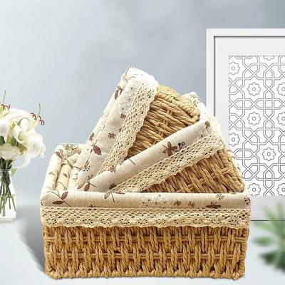Коробка для хранения косметики, плетеная из искусственной соломы, плетеная из лозы, корзина для хранения украшений в пасторальном стиле, корзина для хранения