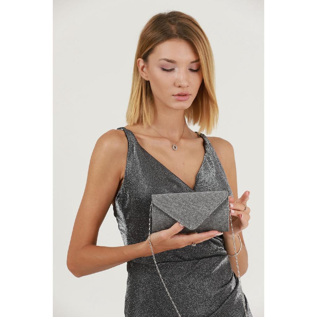 Silver Striped Bream Evening Dress Bag Portfolio Clutch Bag