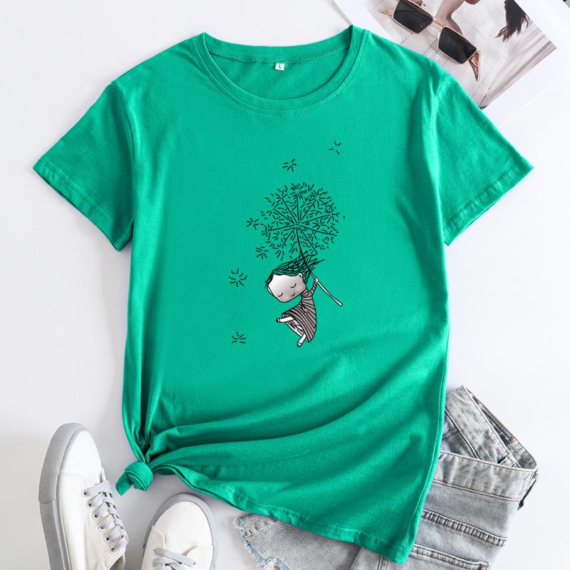 Summer Round Neck Printed Top Fashionable Casual Short Sleeved Women's Pure Cotton T-shirts