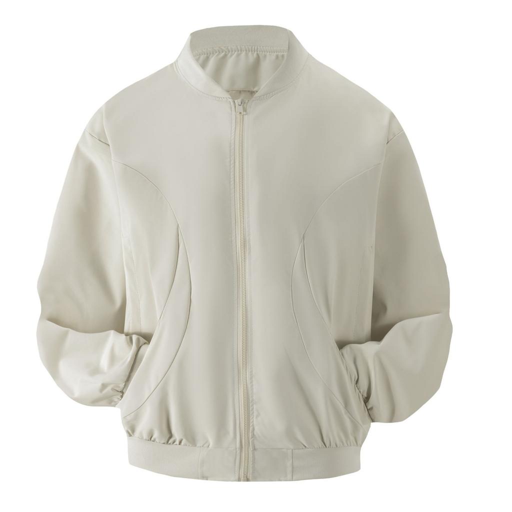 Men's Casual Solid Color Baseball Collar Jacket, Men's Sports Jacket, Work Jacket, Thin Coat