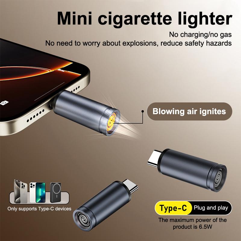Type C Mini Lighter, No Battery or Flame Needed, Blow-to-Ignite, Auto Shut-Off, Compact Design for Air Travel & Outdoor Use.