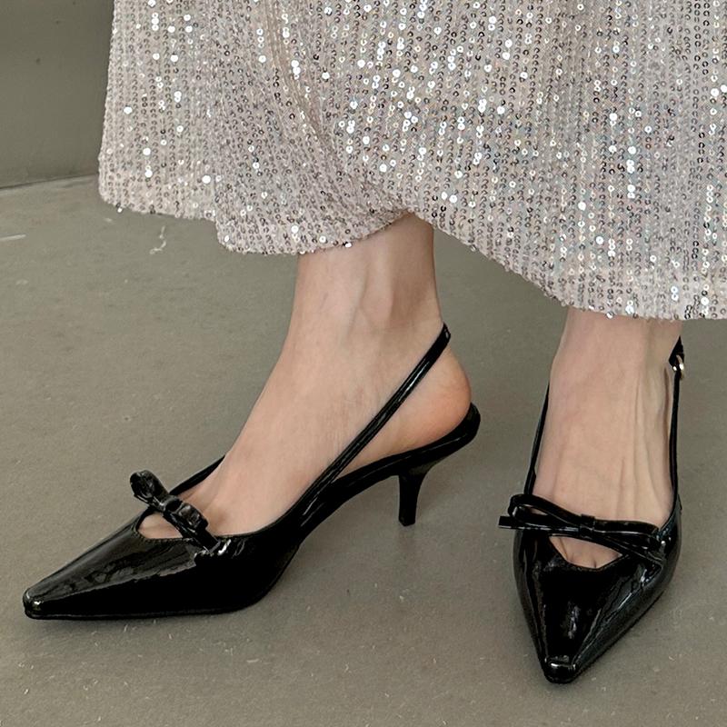 Fashion New Red Footwear Pumps Heels Shoes For Women 2025 Female Slingbacks Fashion Butterfly-Knot Pointed Toe Ladies High Heels Shoes