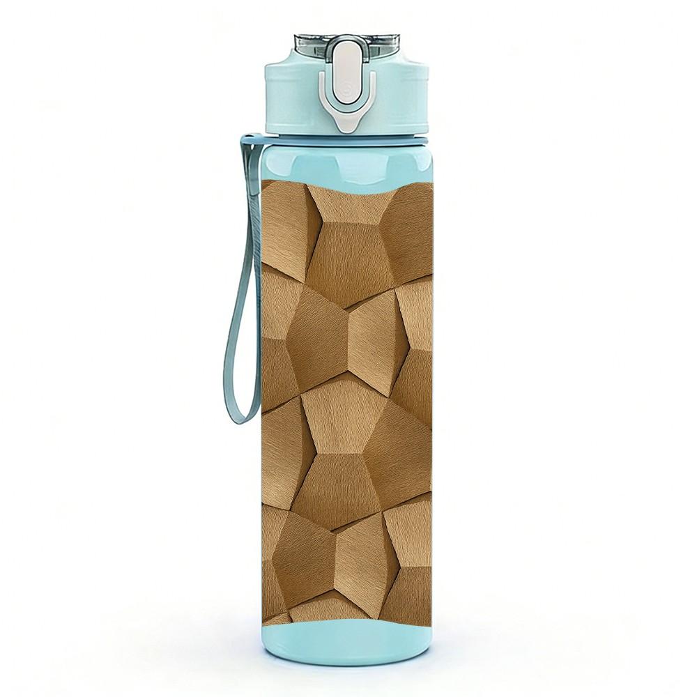 1PC Brown Beige Geometric Block Texture Print 750ml Color Plastic Sports Water Bottle Leakproof Flip Straw Lid Suitable for Sports Office Home Use