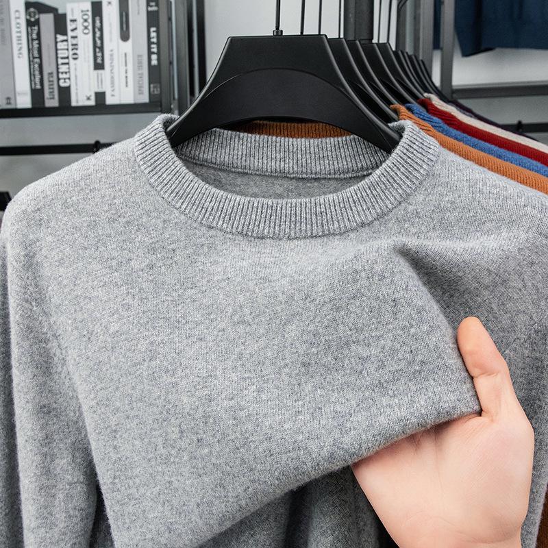 Мужской шерстяной свитер Puyuan 470 г - Однотонный, теплый, с круглым вырезом, вязаный, для зимы