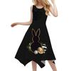 Women's Casual Fashion Round Neck Sleeveless Print Irregular Hem Midi Dress