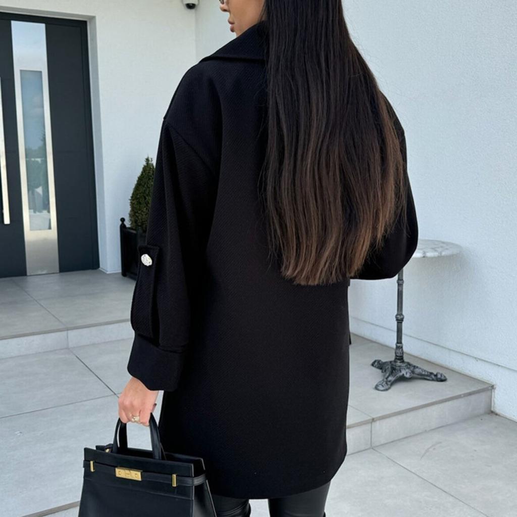 Женское свободное повседневное шерстяное пальто с воротником из однотонного костюма, модное пальто с длинными рукавами