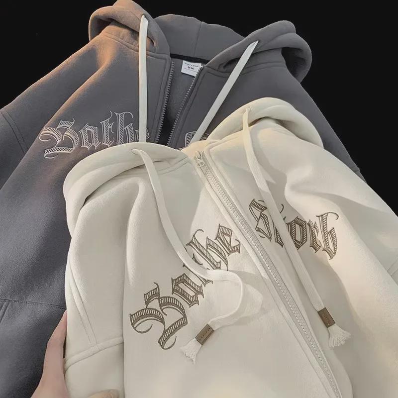 Unisex American-Style Zipper Hoodie: Loose Fit, Trendy Casual Jacket for Spring & Autumn